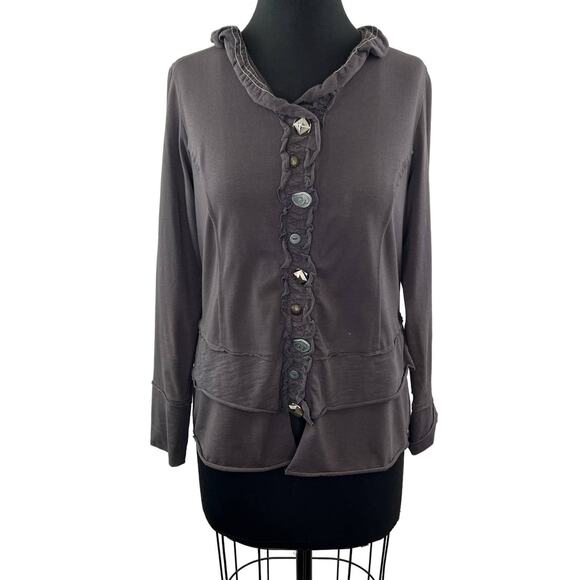 NEON BUDDHA Gray Cotton Blend Long Sleeve Button Down Rolled Hem Top Size S - Picture 1 of 6